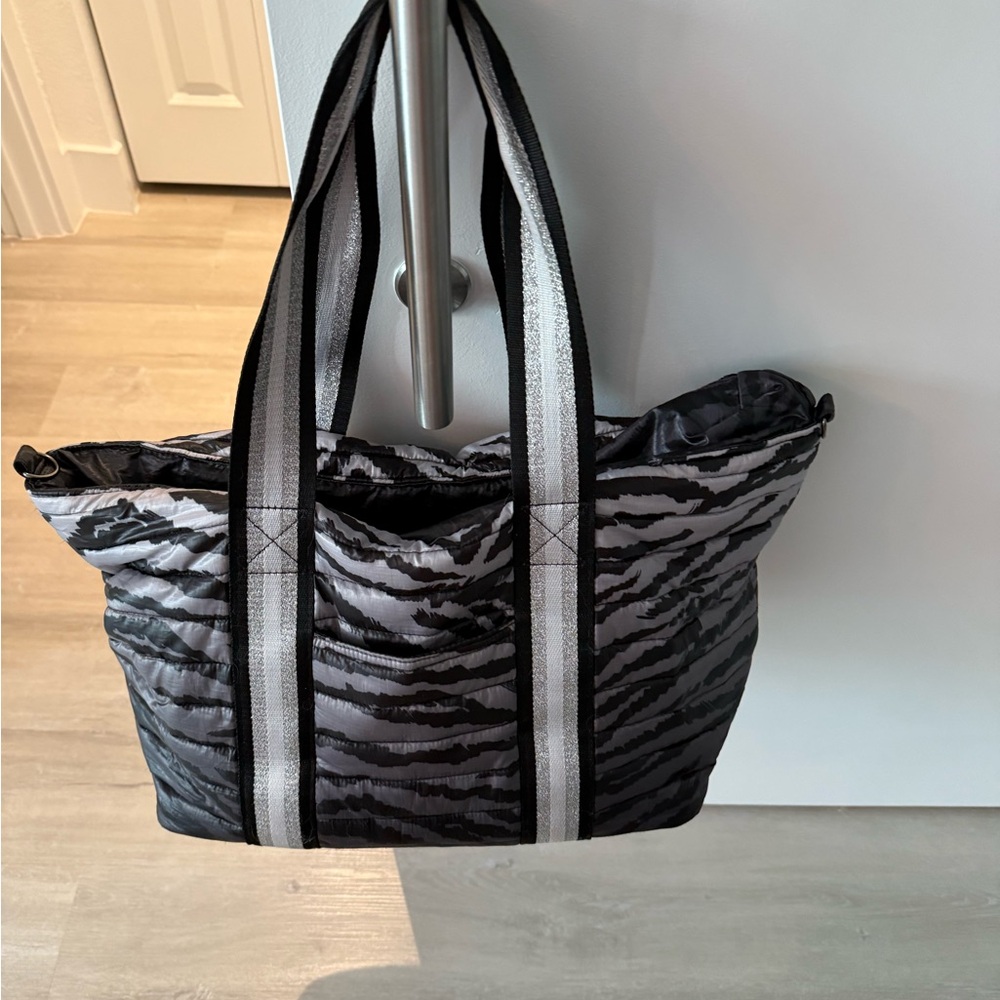 THINK ROYLN Black and Gray Striped Tote
